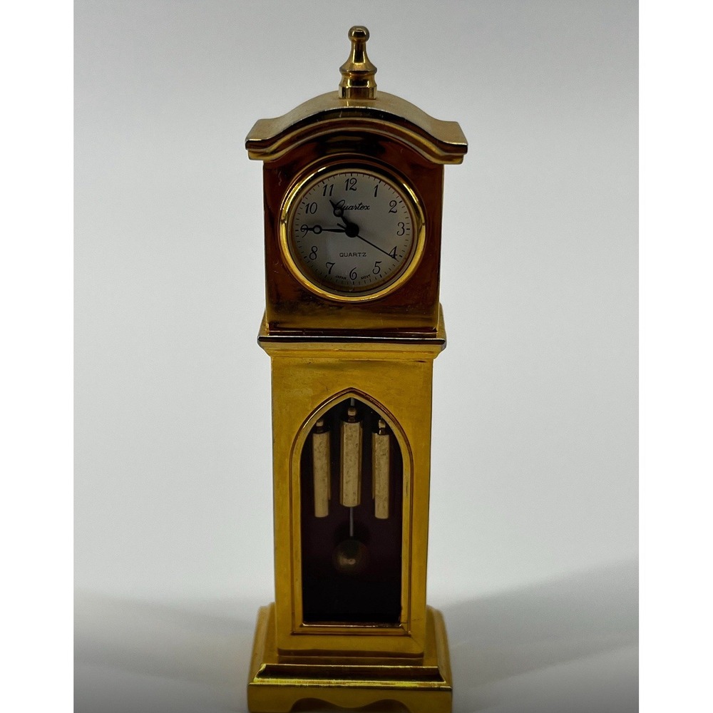 Quartex Quartz Brass Grandfather Clock 4.25"‎ Desk Dollhouse